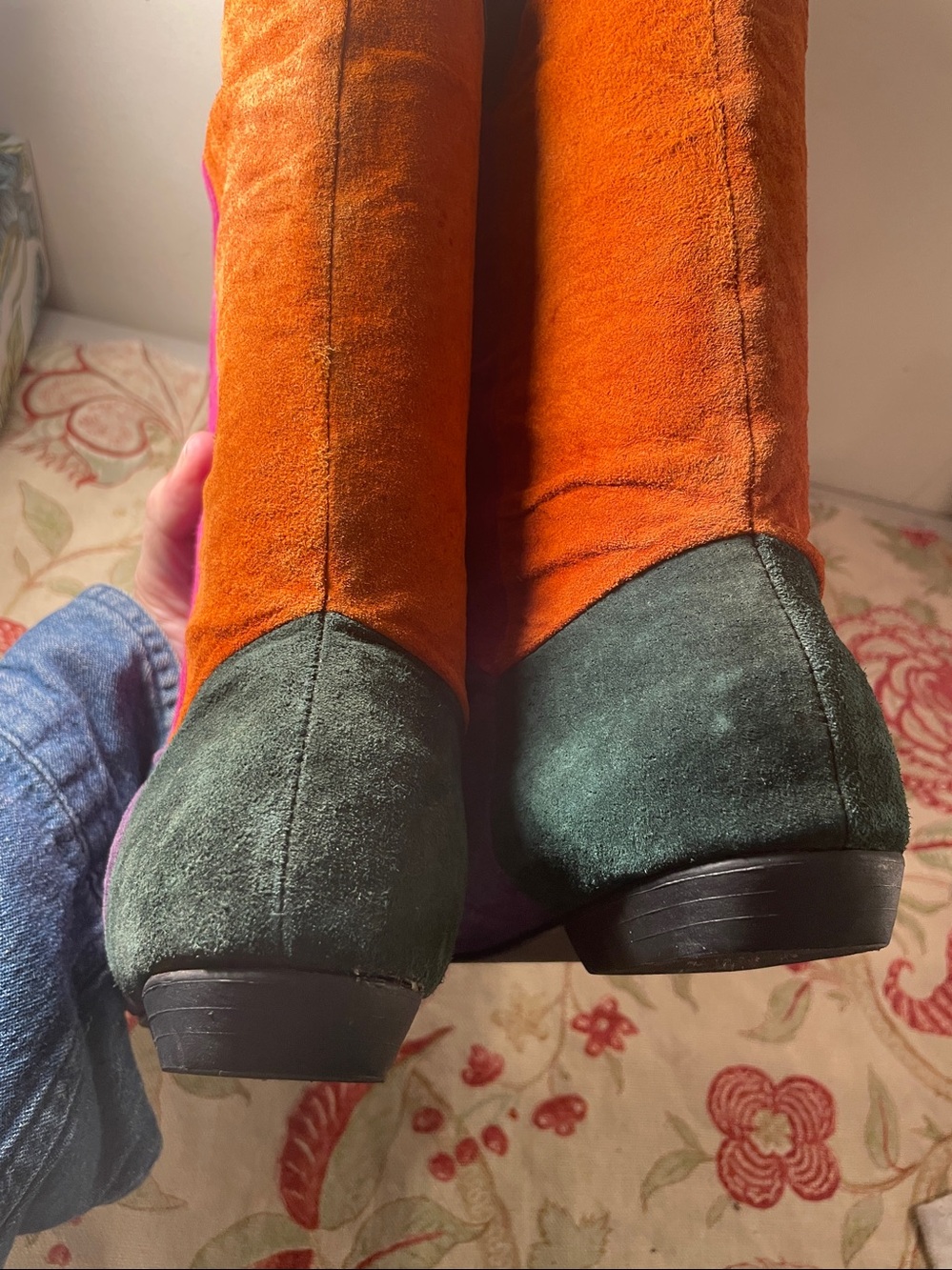 Vintage 80s Queen’s Multicolor Colorblock Patchwork Suede Slouch Boots Boho Sz8 - Picture 9 of 9